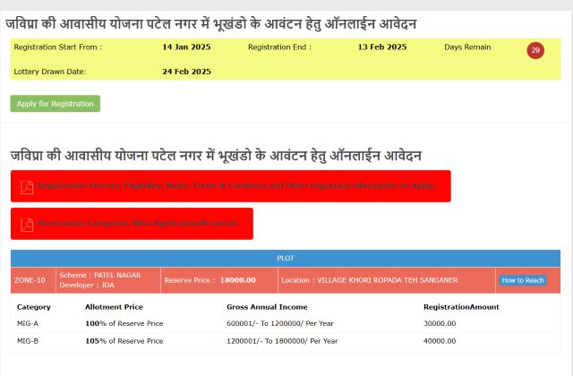 Patel Nagar JDA Scheme Portal
